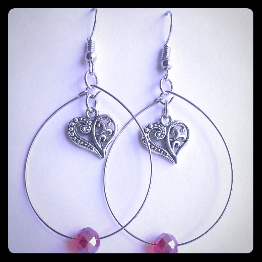 Handmade Teardrop w/Filigree Heart & Red Bead